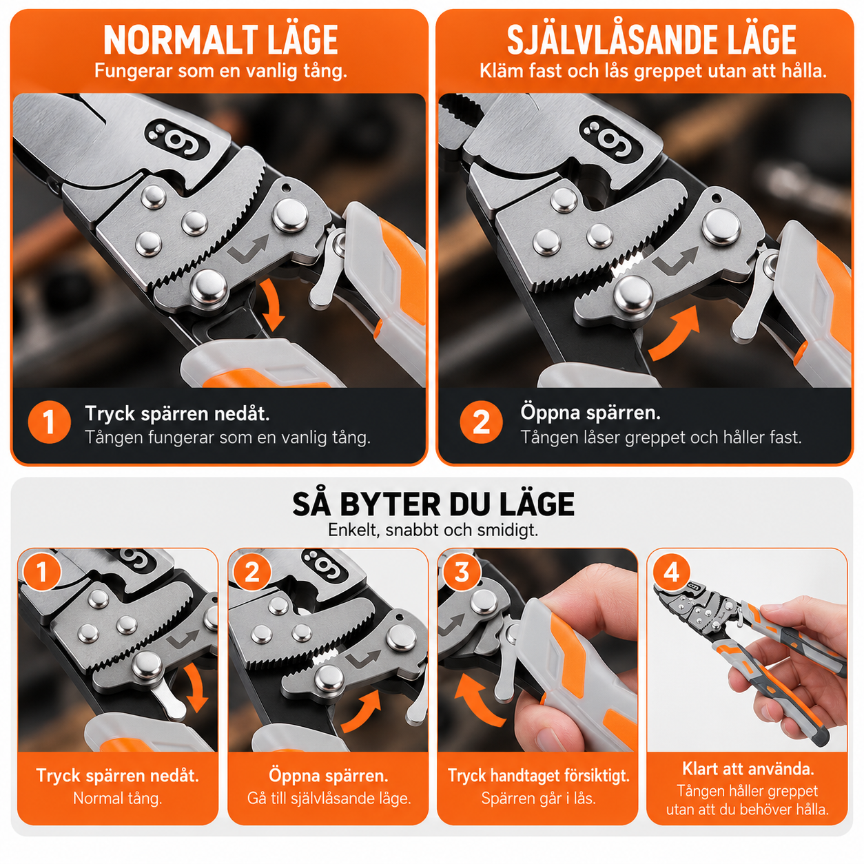 Normalt läge och självlåsande läge – så byter du läge